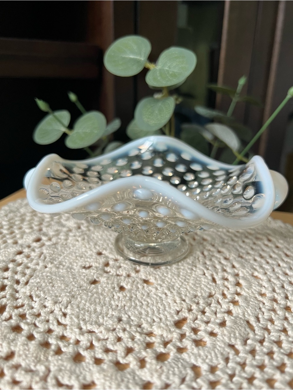 Fenton French Opalescent Hobnail Bon Bon Trinket Candy Dish Vintage 1960’s